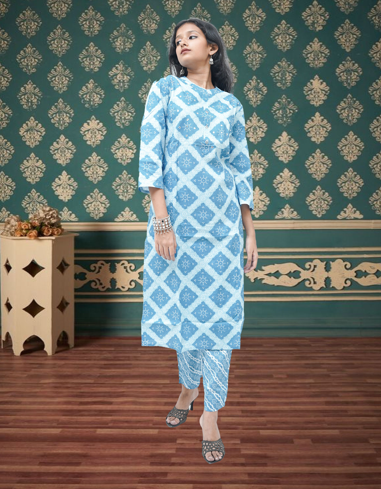 A Linke Cotton Kurta set with Dupptta