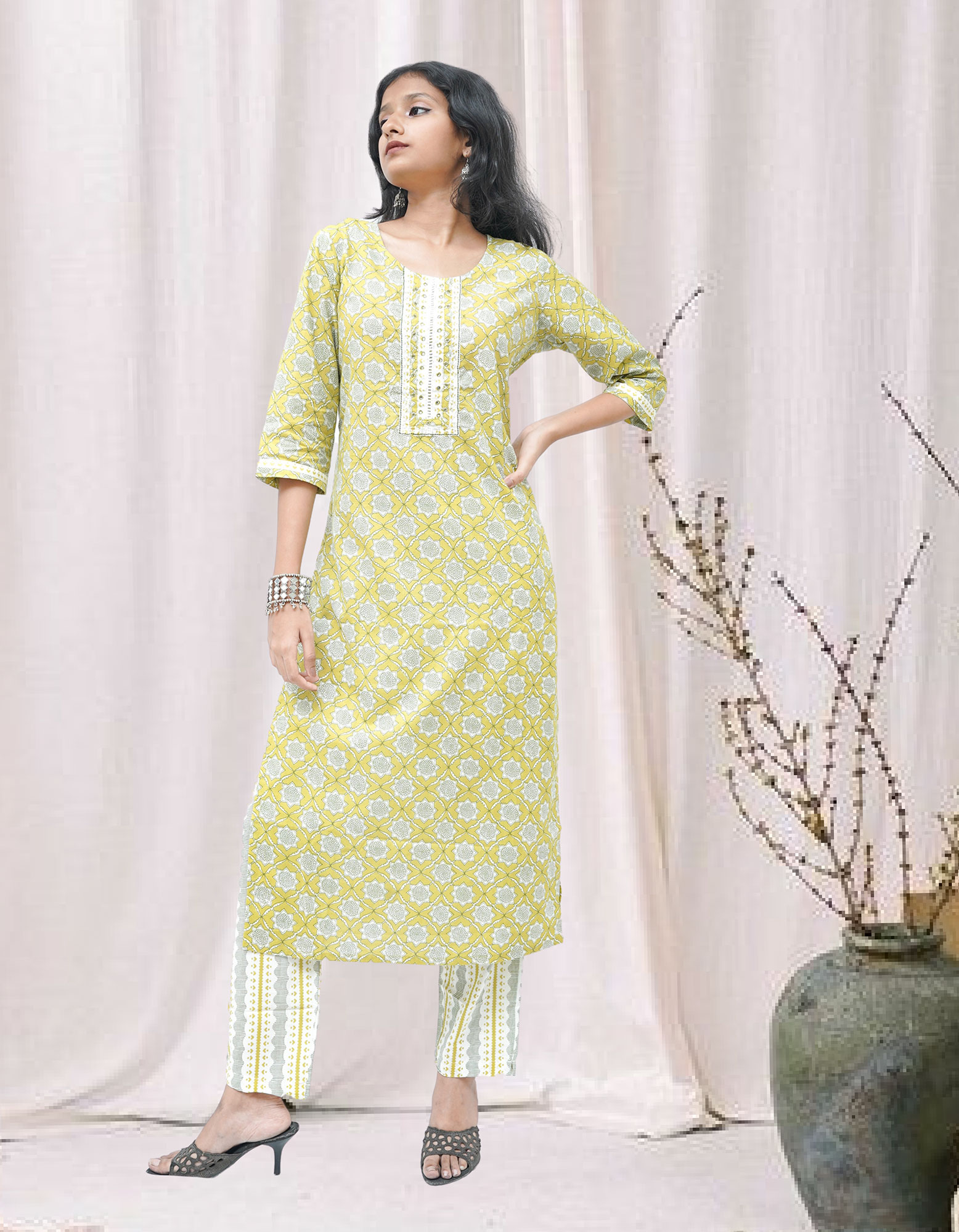 A Linke Cotton Kurta set with Dupptta