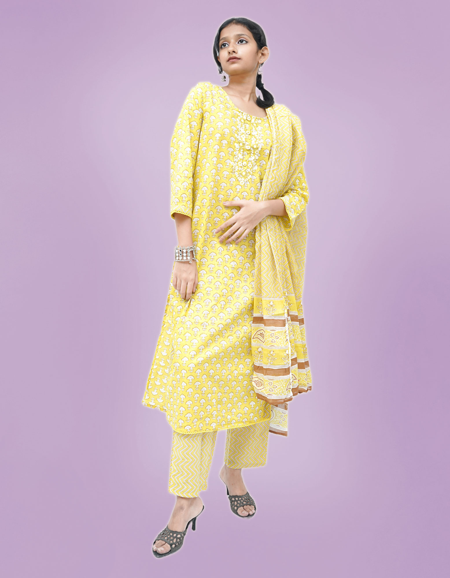 A Linke Cotton Kurta set with Dupptta