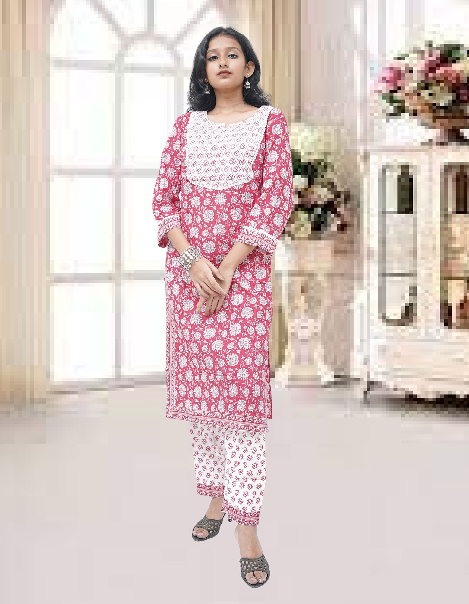 A Linke Cotton Kurta set with Dupptta