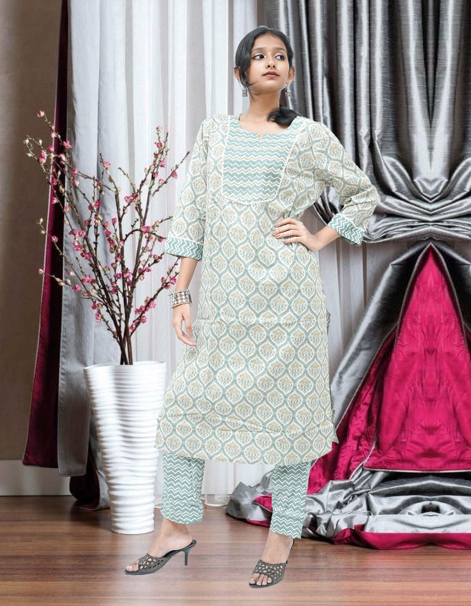 A Linke Cotton Kurta set with Dupptta