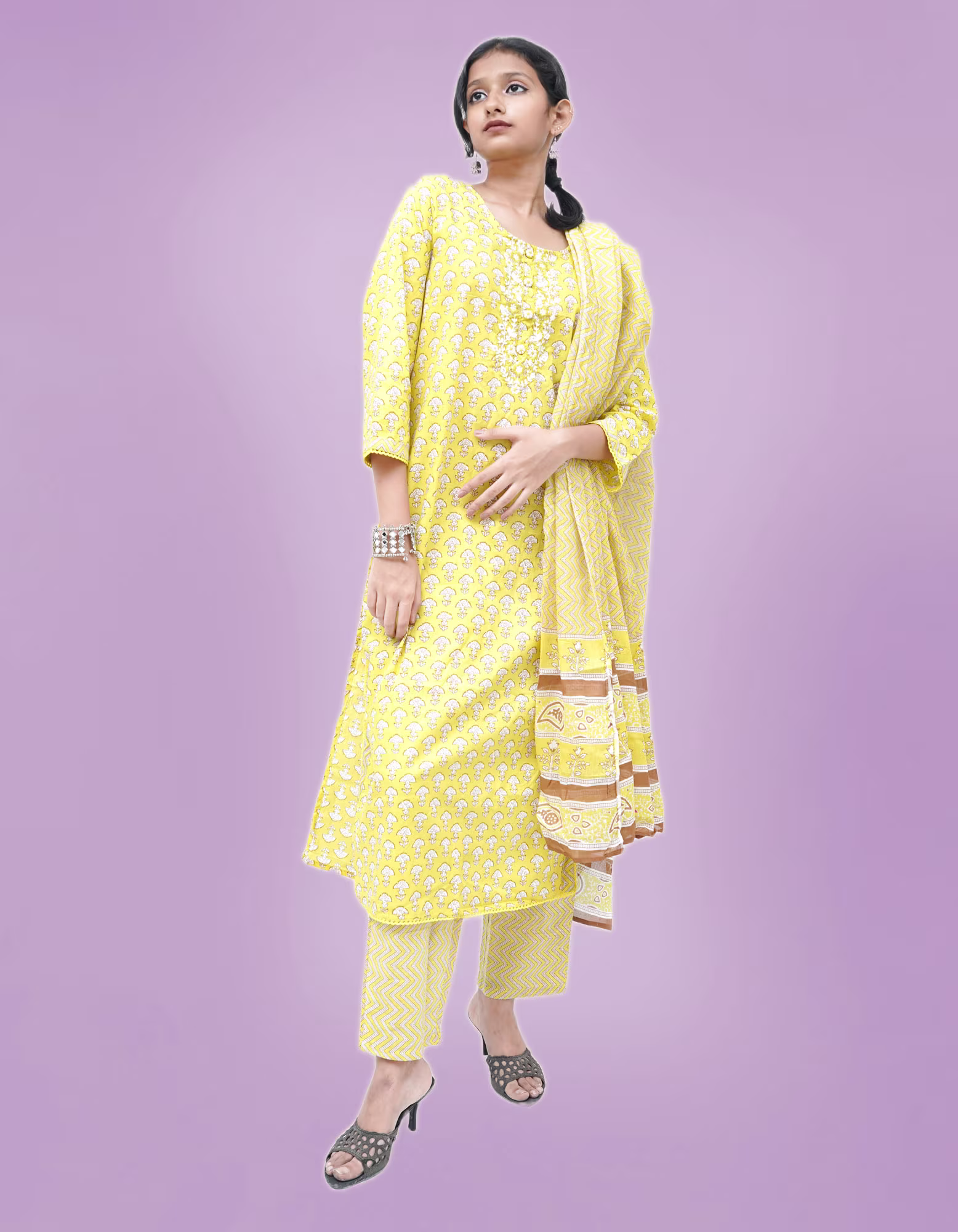 A Linke Cotton Kurta set with Dupptta