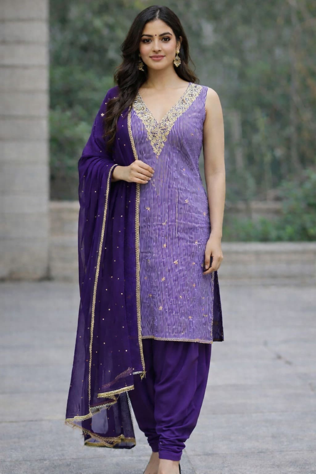 Royal Purple Striped Patiala Set