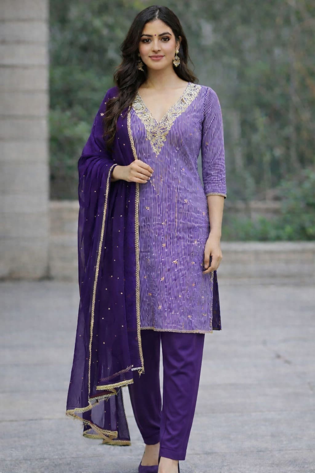 Royal Purple Striped Patiala Set